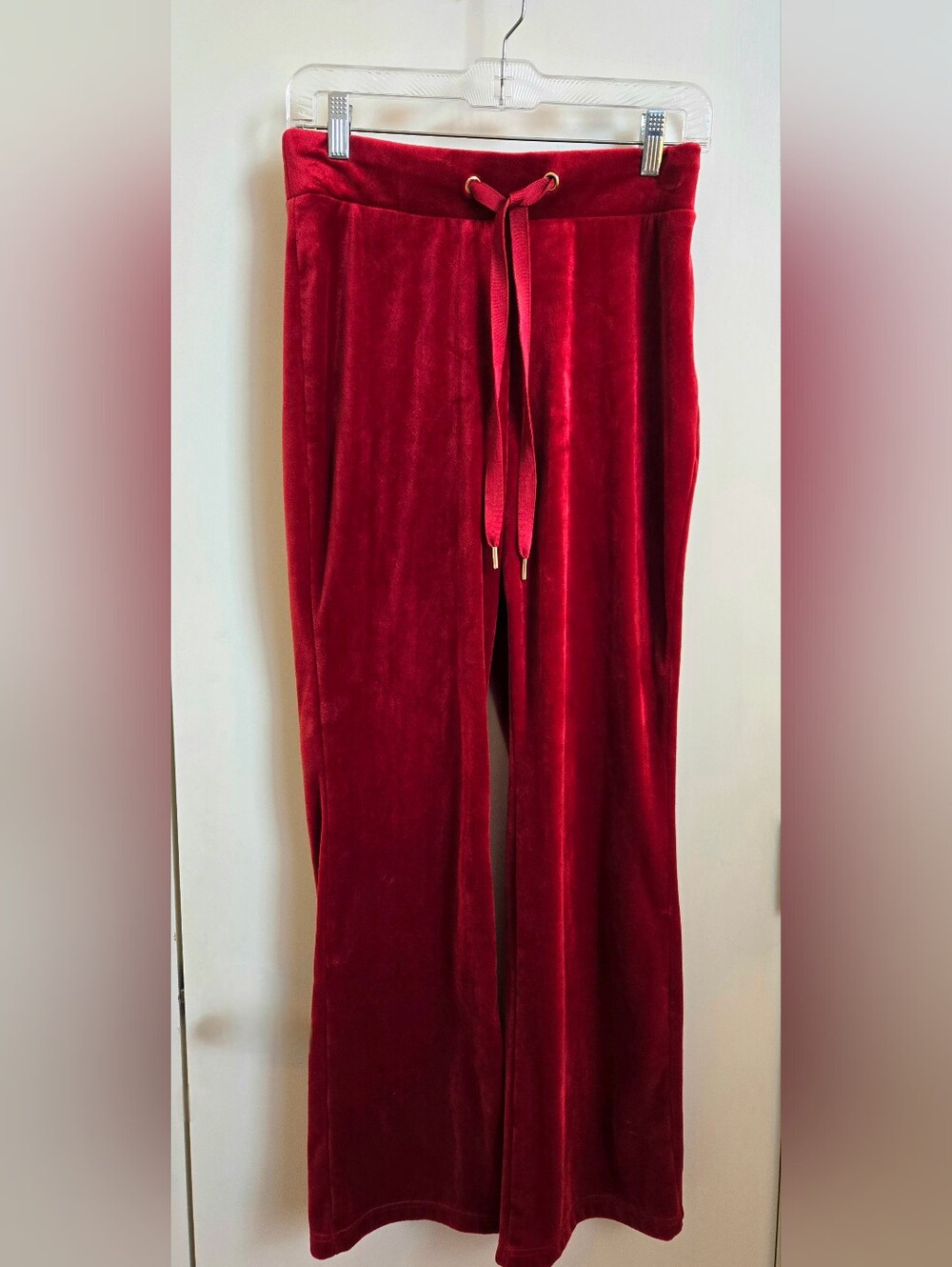 Magaschoni Y2K Style Red Velour Drawstring Wide Leg Lounge Pants